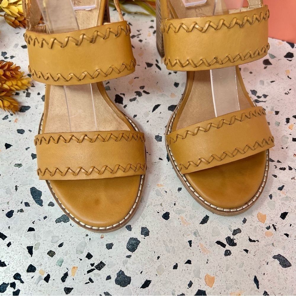 Madewell The Angie Double Strap Tan Block Women’s Leather Heeled Sandals Sz 7.5 - Picture 3 of 9